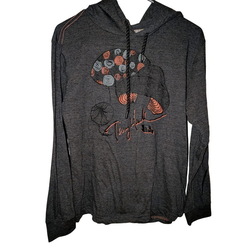 Tony Hawk Mens Charcoal Heather Mushroom Graphic Lightweight Pullover Hoodie M‎